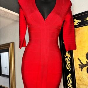 Herve Leger Vibrant Red Bandage Dress